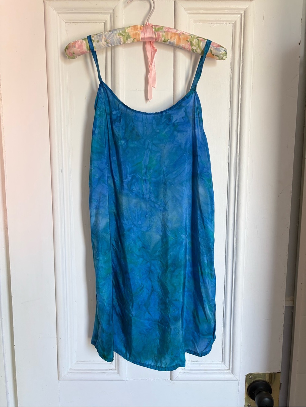 Vintage Blue Tie-Dye Silk Slip Dress